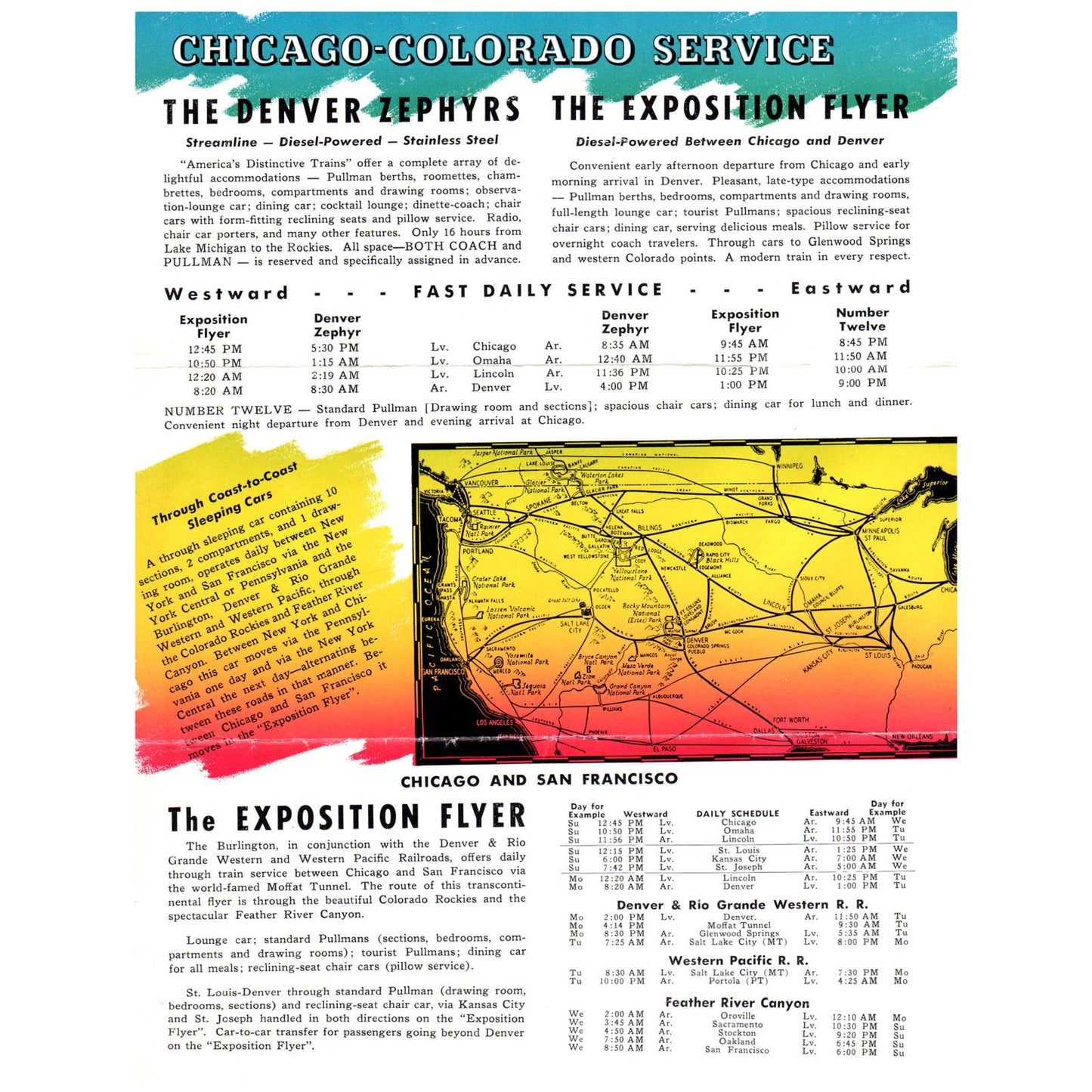 1947 Burlington Route Summer Vacation Service Everywhere West Timetable SE4