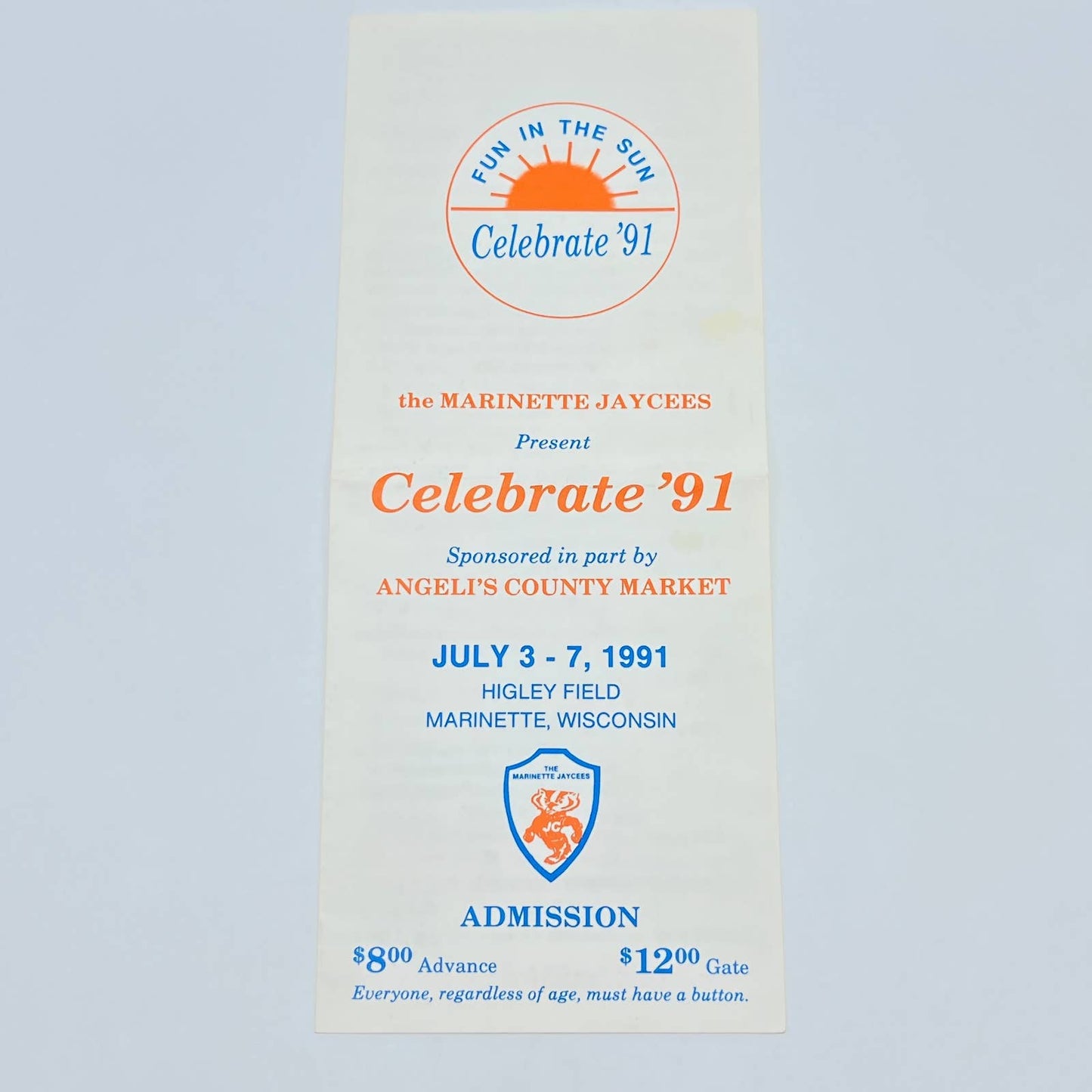 1991 Marinette WI Jaycees Celebrate ‘91 Fun in the Sun Brochure Higley Field AB8