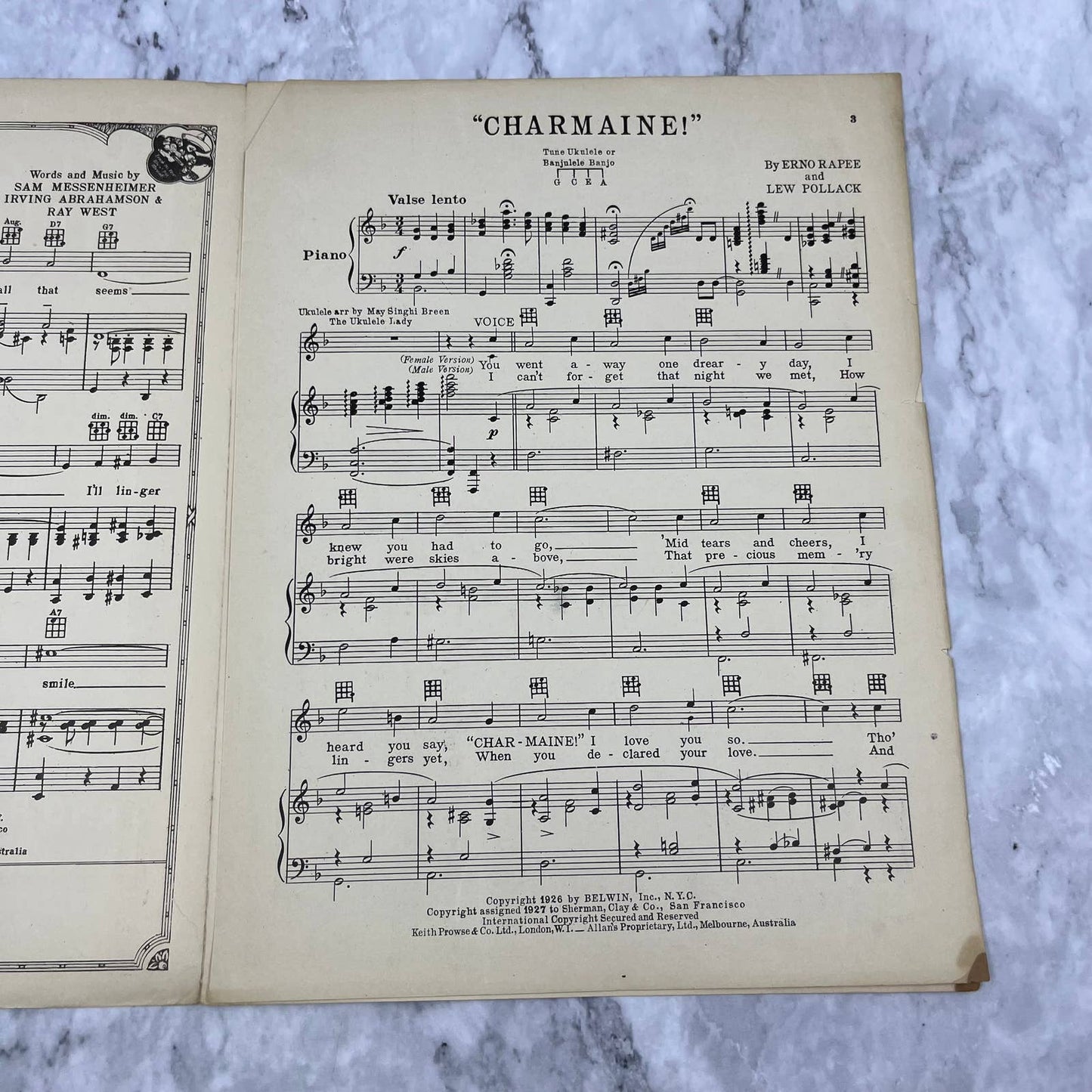 Vintage 1927 Charmaine Sheet Music Enro Rapee Lew Pollack Gladys Rice TH1