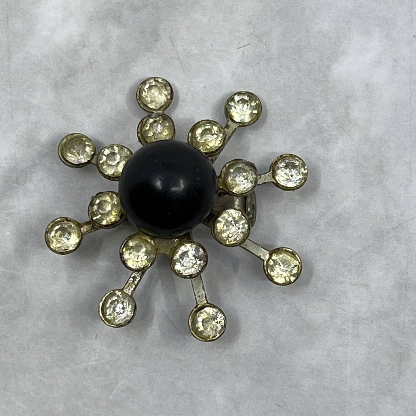 Vintage MCM Atomic Starburst Rhinestone Pin Brooch Silver tone Metal 1.25” SE7