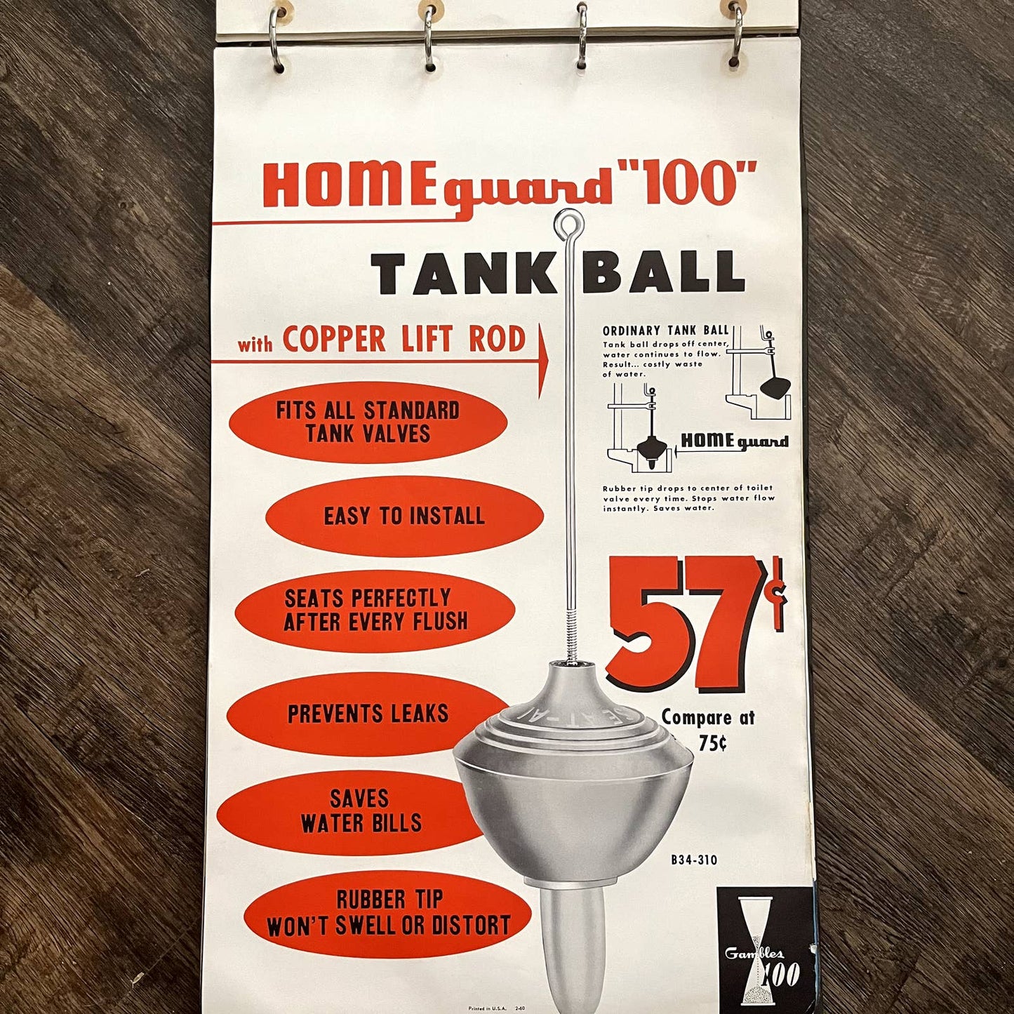 1960 Home Guard 100 Toilet Tank Ball Gambles 100 Store Display Poster 13.5x20