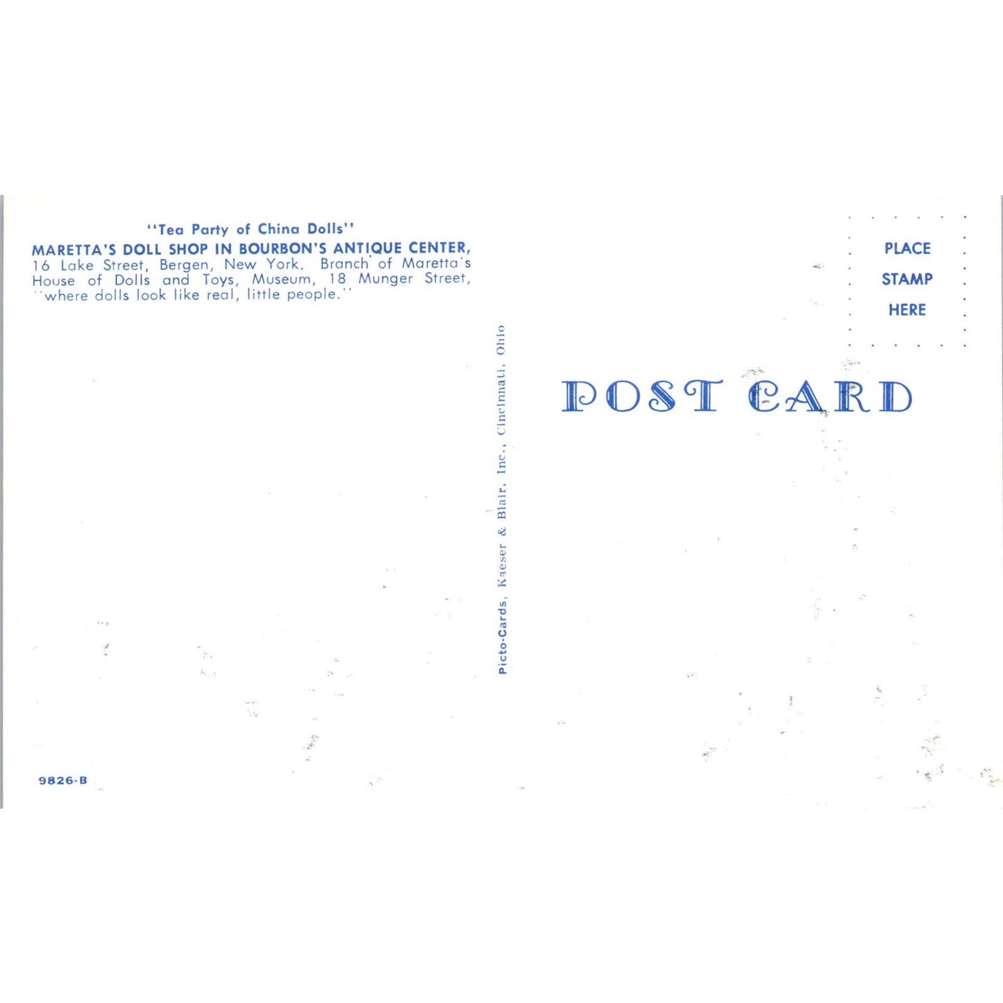 China Doll Tea Party Maretta's Doll Shop Bourbon's Antique Center Postcard PB9