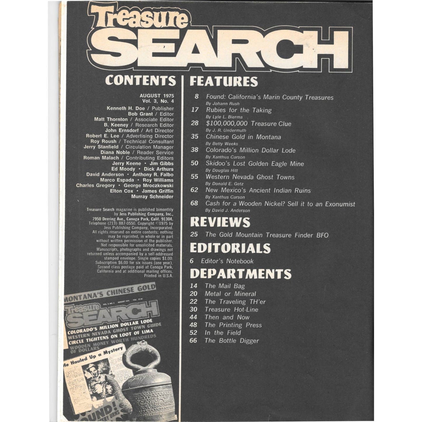 Treasure Search Magazine - Treasure Hunting Mining Metal Detecting Aug 1975 M4