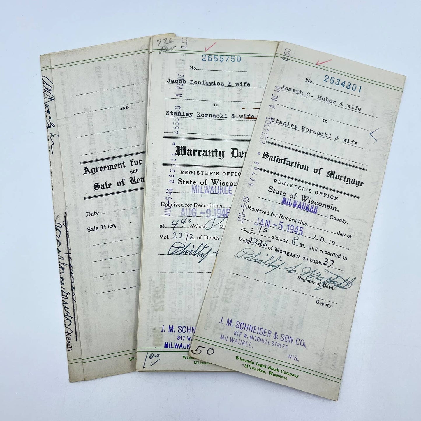 1940s Purchase Agreement Warranty Deed Satisfaction of Mortgage Milwaukee WI AA7