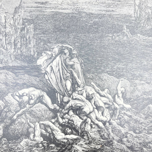 Original 1880s Gustave Dore Engraving Divine Comedy The Angry Ones FL4
