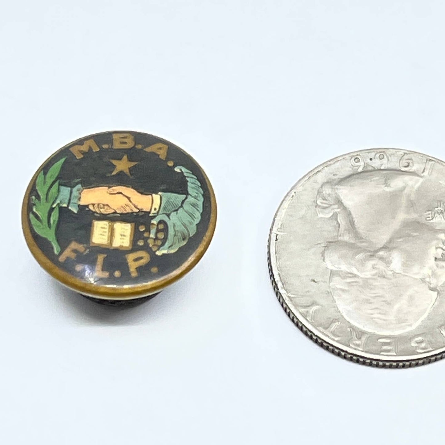Antique M.B.A. F.L.P. Modern Brotherhood of America lapel stud button SE1