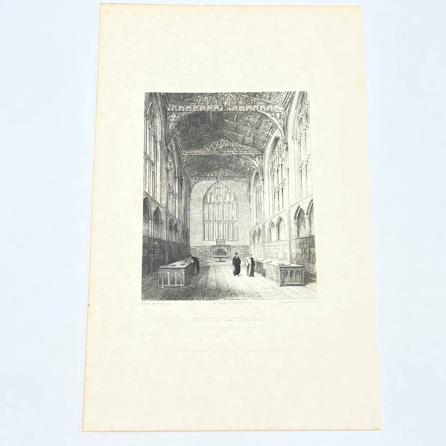 1836 Original Art Engraving Exeter Cathedral View of The Chapter Room AC4