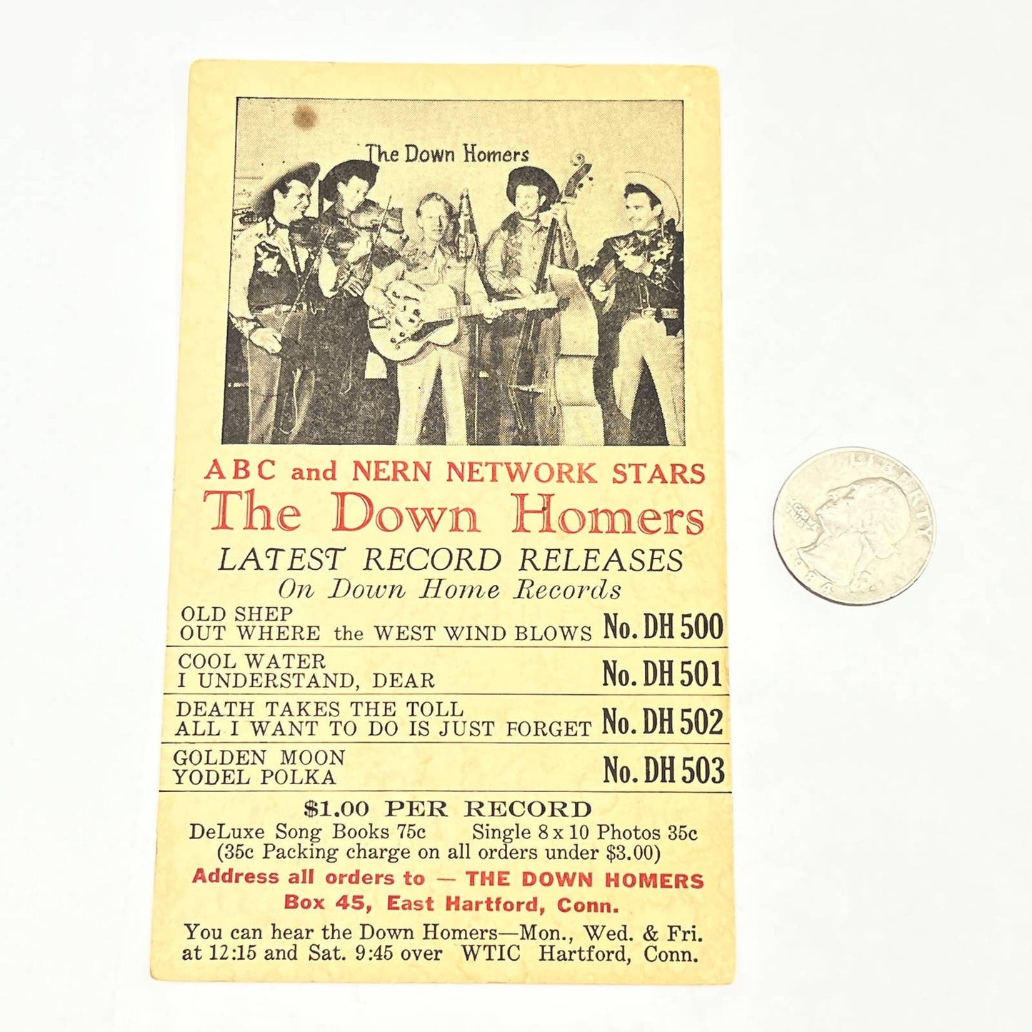 1947 Ad Postcard ABC & Nern Network Stars THE DOWN HOMERS Record Release AB6