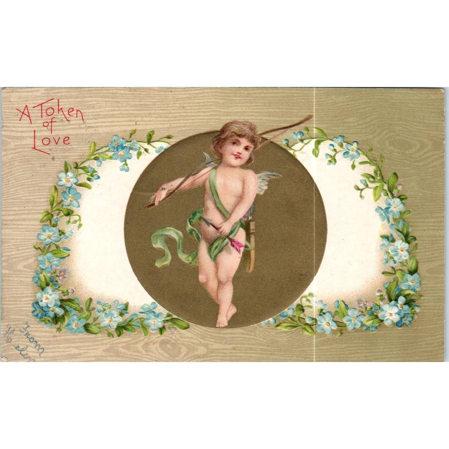 Valentines Cupid Cherub a Token of Love 1908 Original Postcard TK1-P19