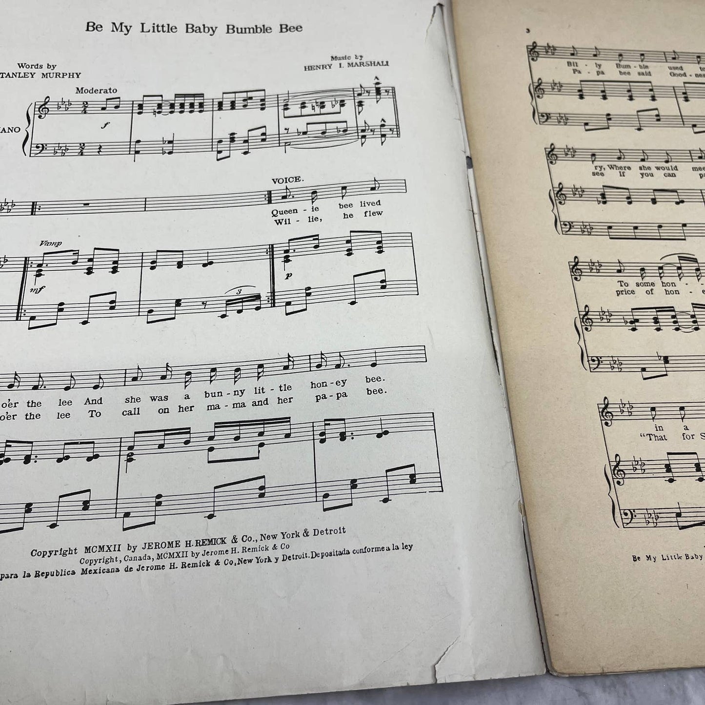 Be My Little Baby Bumble Bee 1912 Sheet Music TK2-SM3
