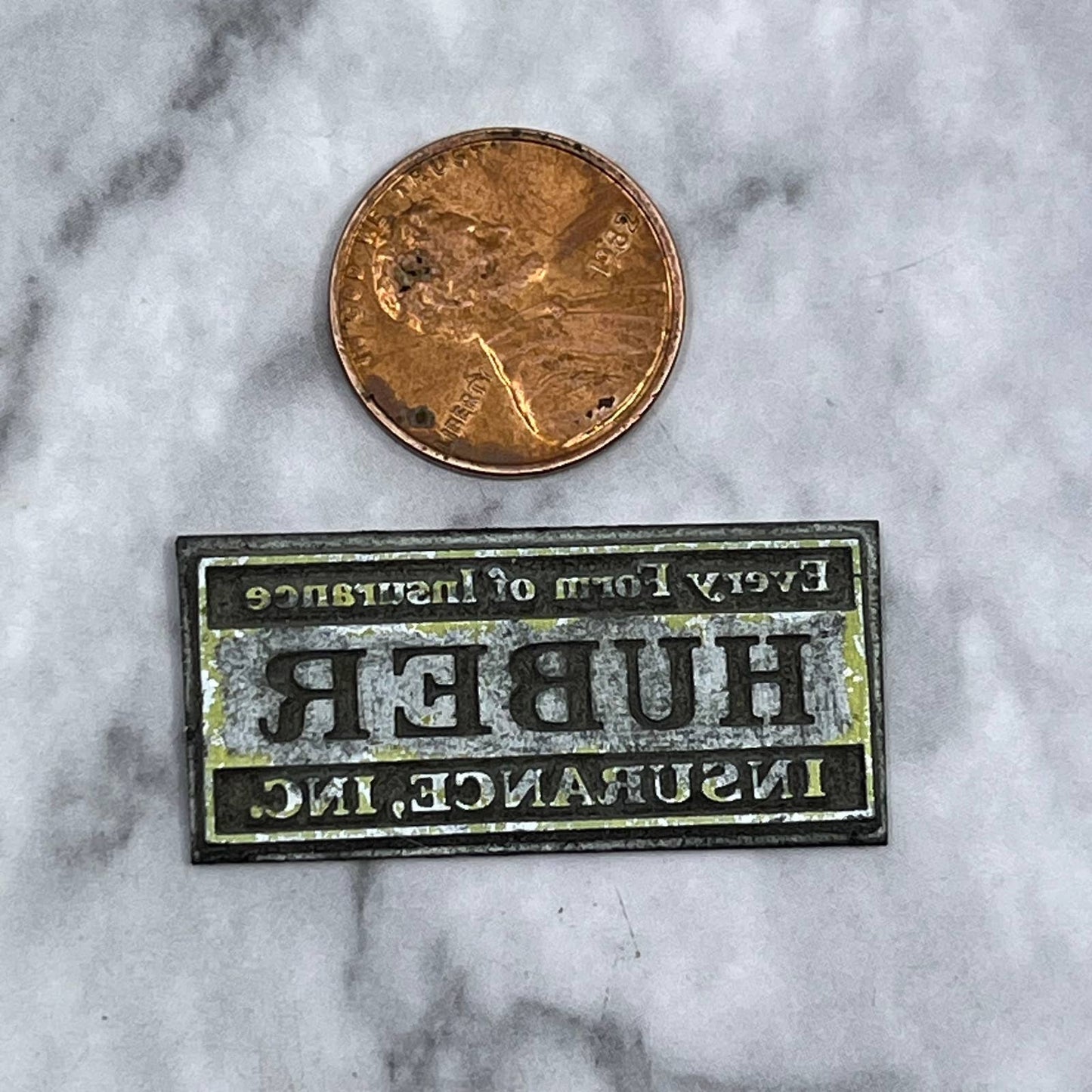 Vintage Printing Letterpress Printers Block Plate Huber Insurance TJ510
