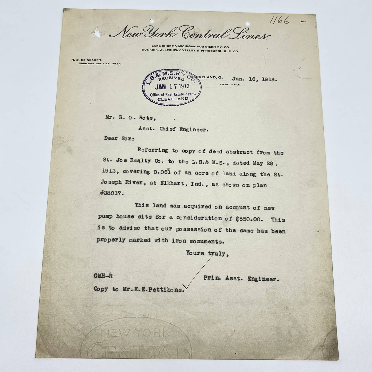 1913 The New York Central Lines Railroad RR Letterhead Memo AB1