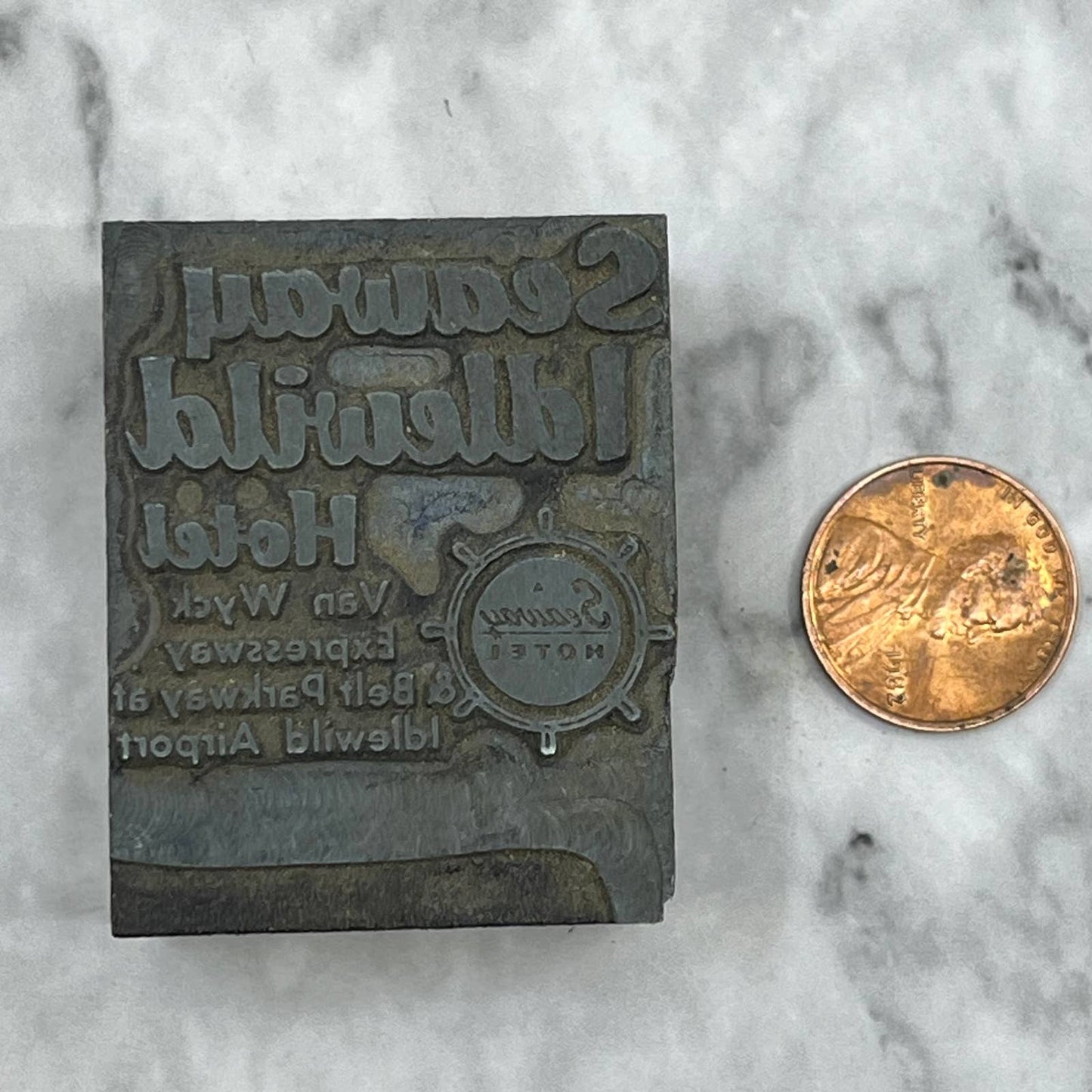 Vintage Letterpress Printers Block Plate Seaway Idlewild Hotel Van Wyck TJ512