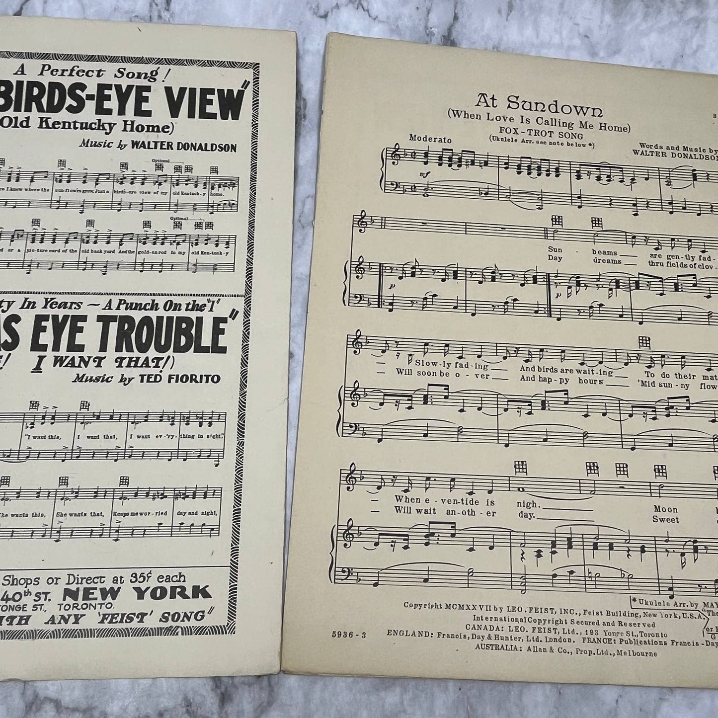 At Sundown Love is Calling Me Home Foxtrot Donaldson 1927 Sheet Music TK2-SM4