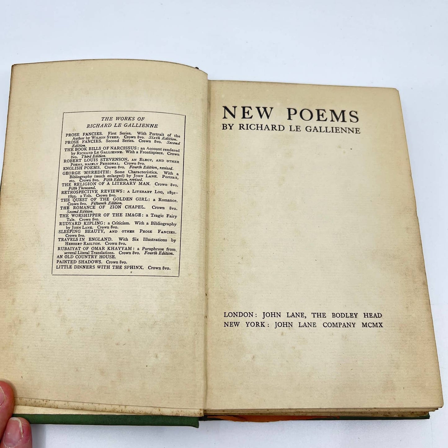 1910 New Poems Richard Le Gallienne Hardcover TF2