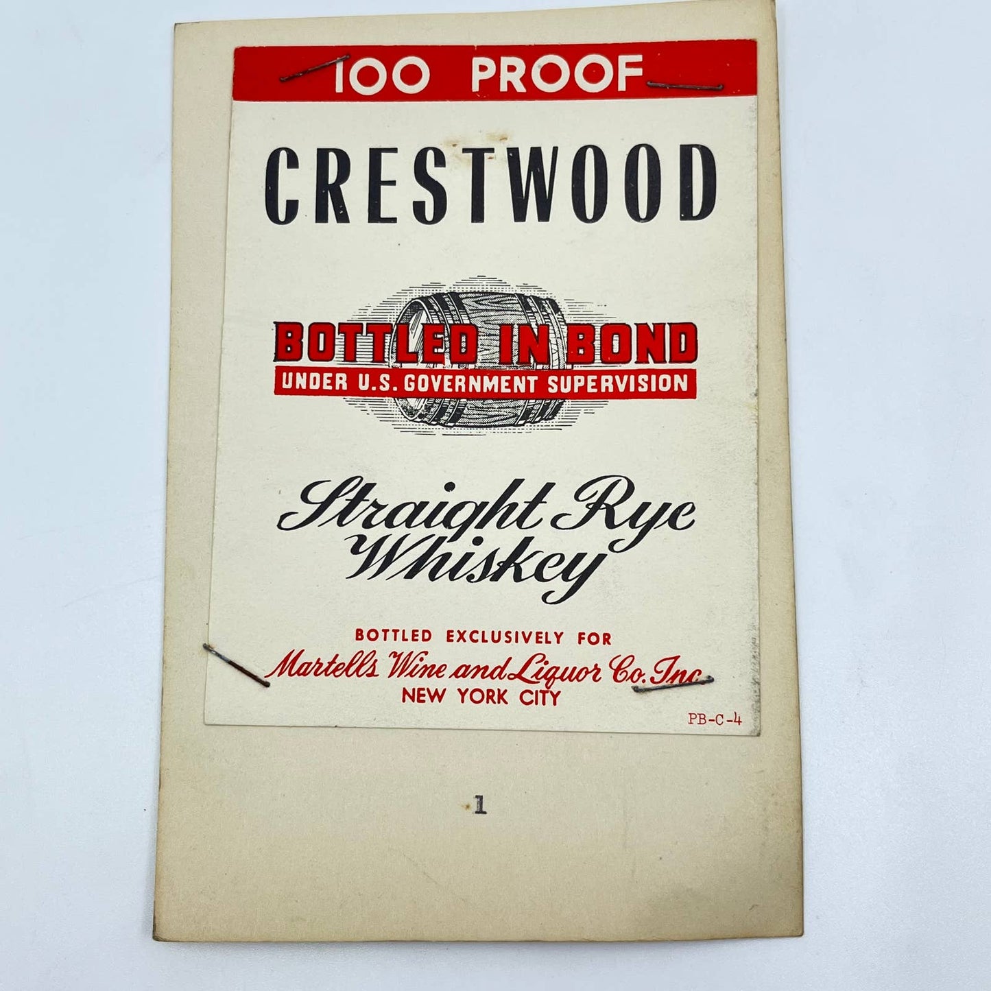 Crestwood Rye Whiskey Label Martell’s Wine & Liquor New York City NY