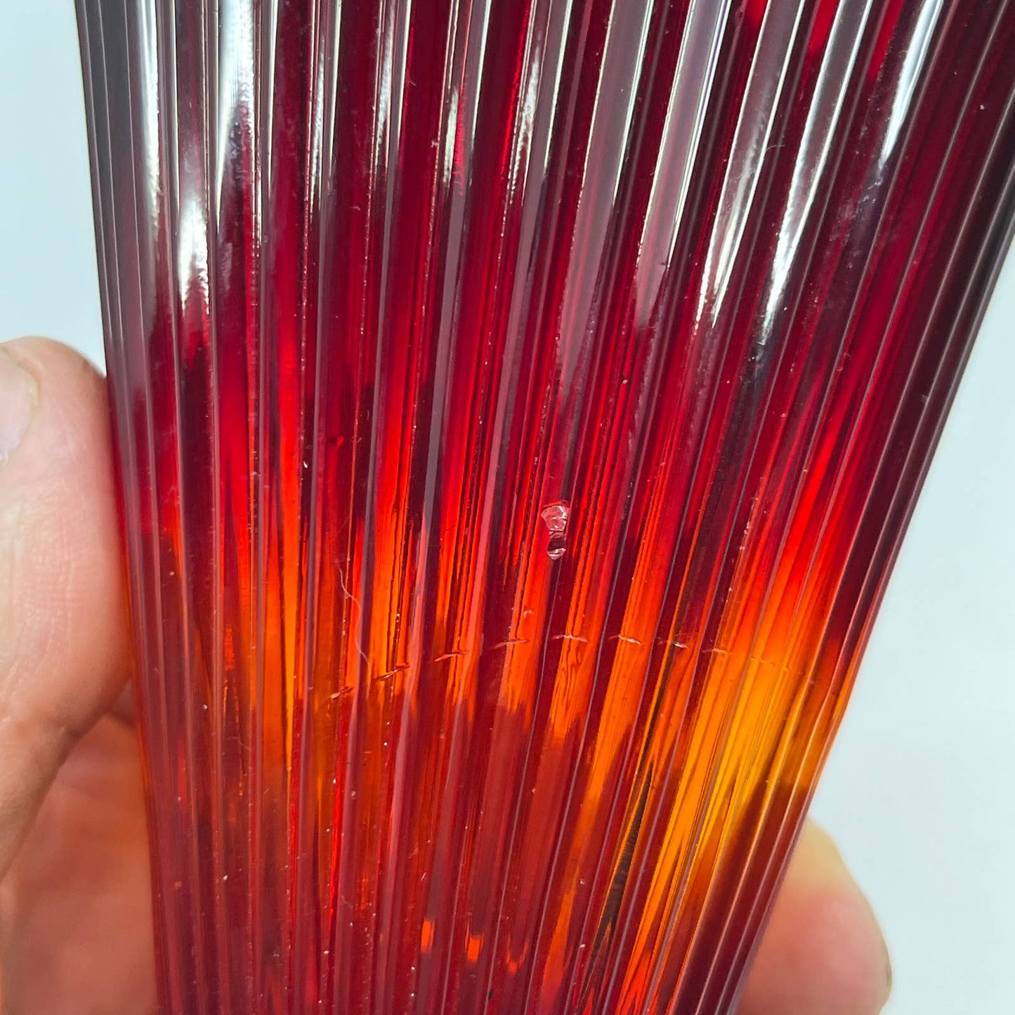 Vintage Ruby Red Amberina Fluted Footed Flared Trumpet Vase 6" TC2
