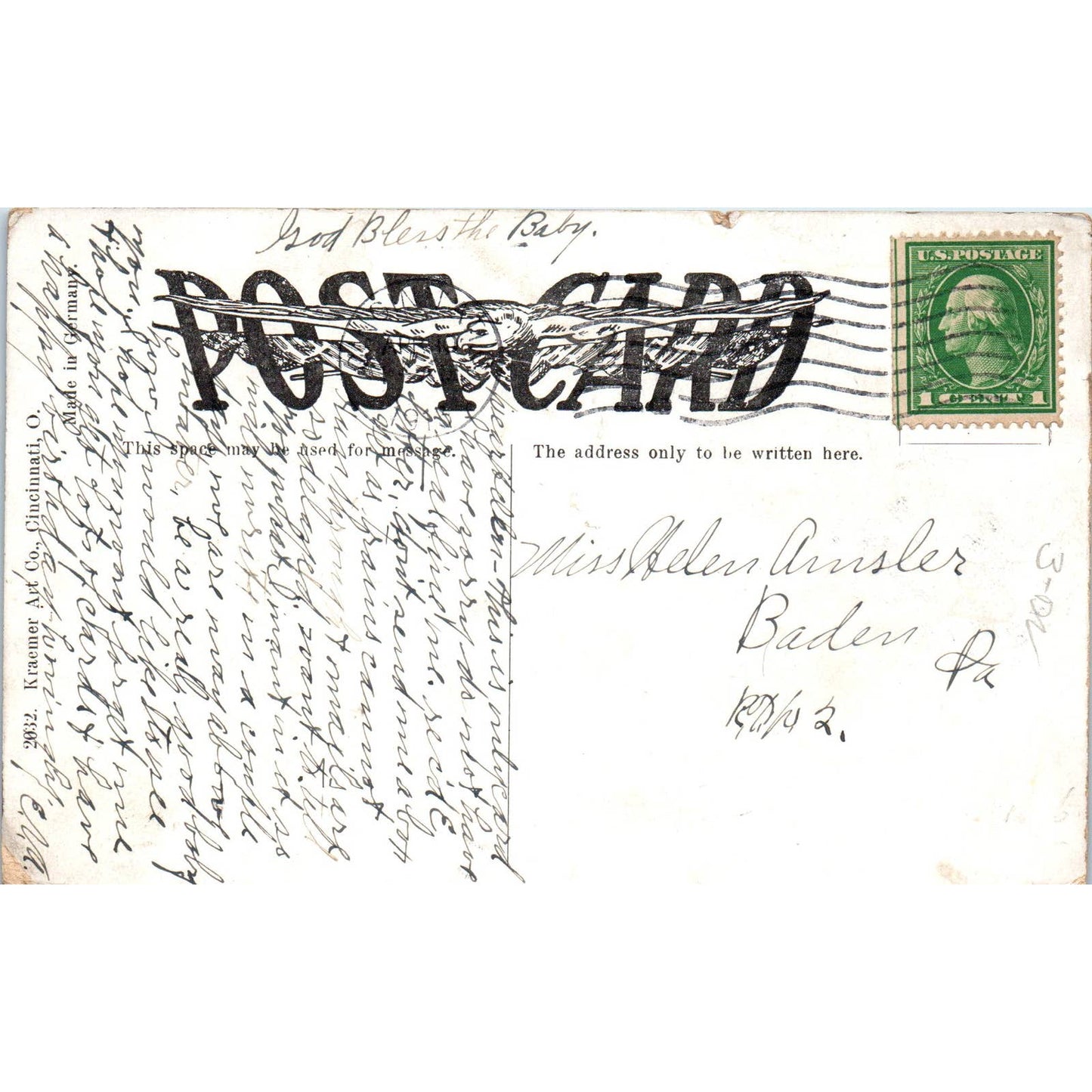 Antique Postcard God's Bible School and Tabernacle Cincinnati Ohio TD9