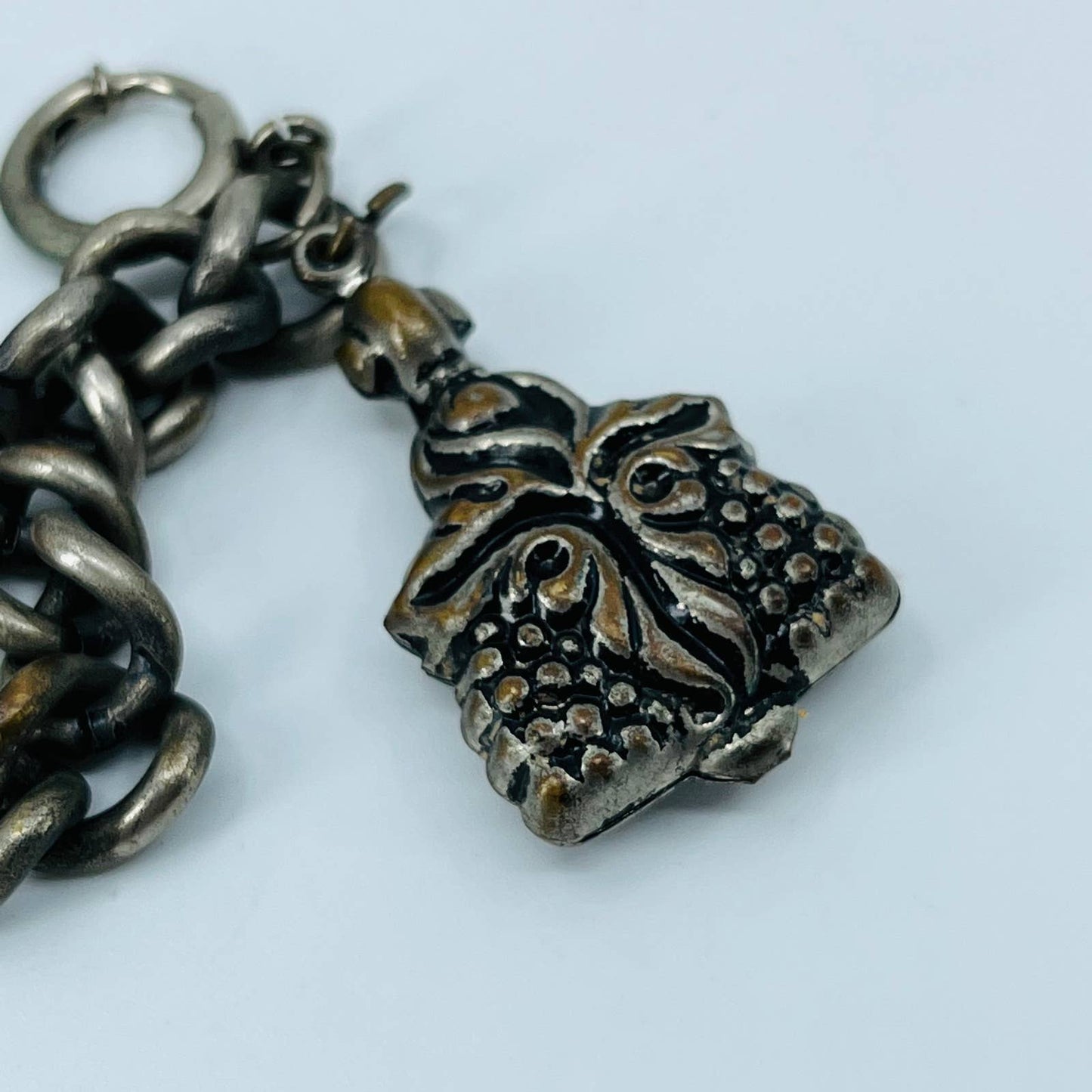 Vintage Asian Charm Bracelet Chain Link House Bouquet Scroll 7” SB2