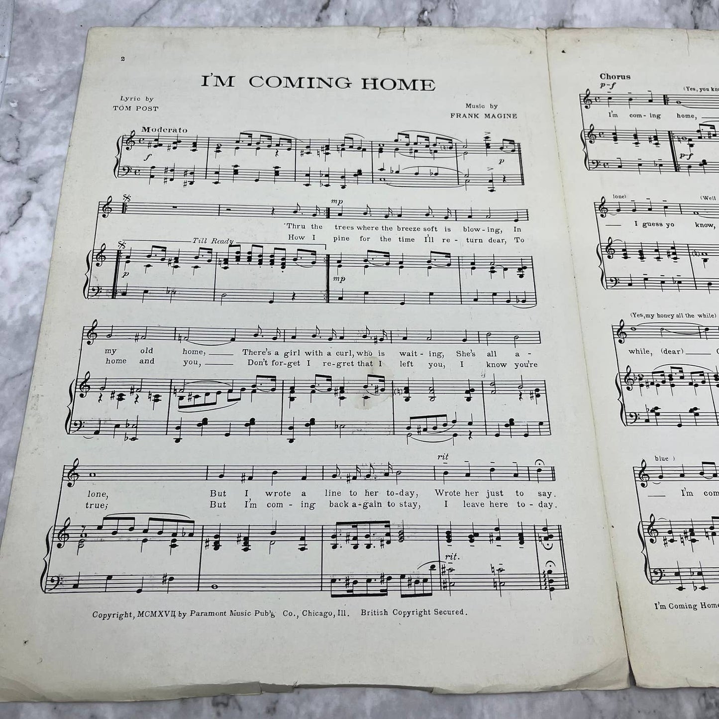 1917 Sheet Music - I'm Coming Home - Tom Post Frank Mangine TI1