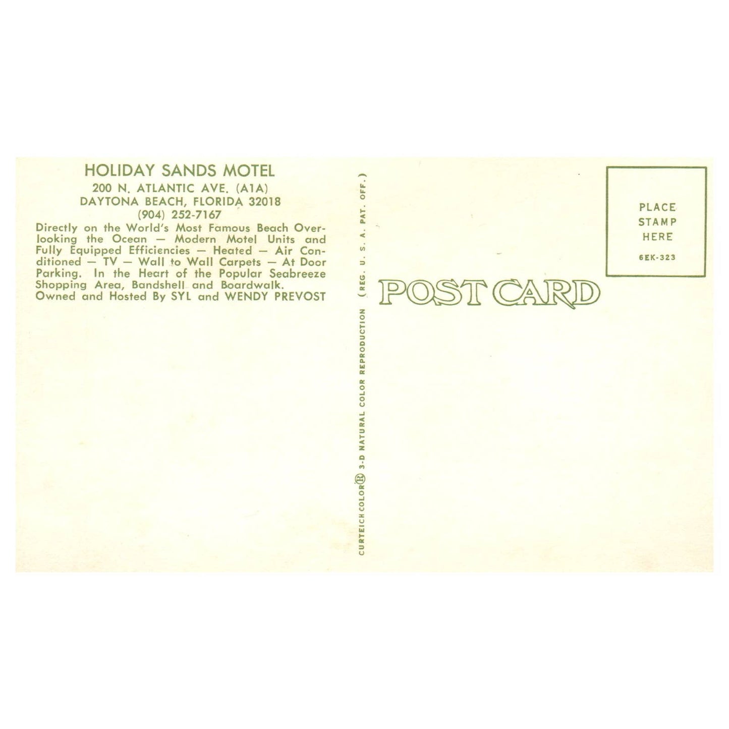 Vintage Postcard - Holiday Sands Motel Daytona Beach FL Syl & Wendy Prevost AD9