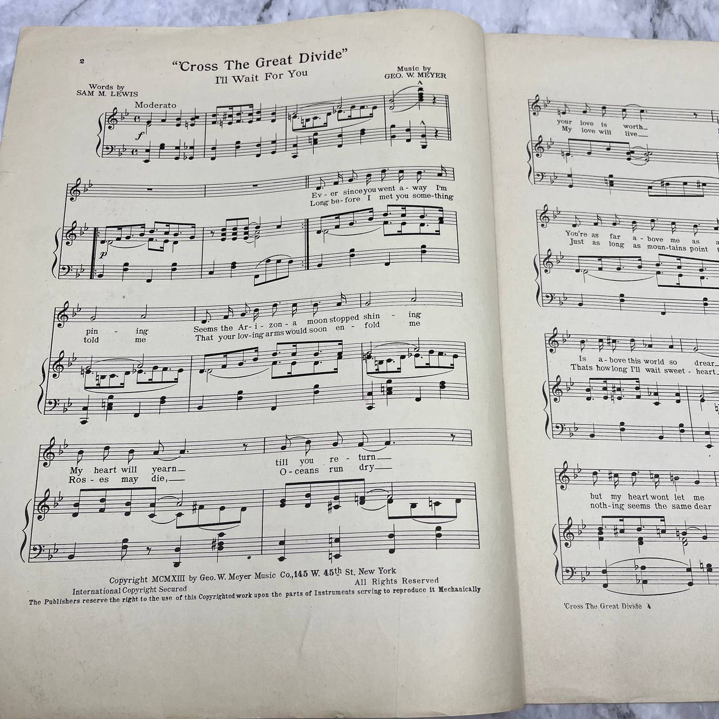 1913 Sheet Music Cross The Great Divide - (I'll Wait For You) Geo. W. Meyer TH5