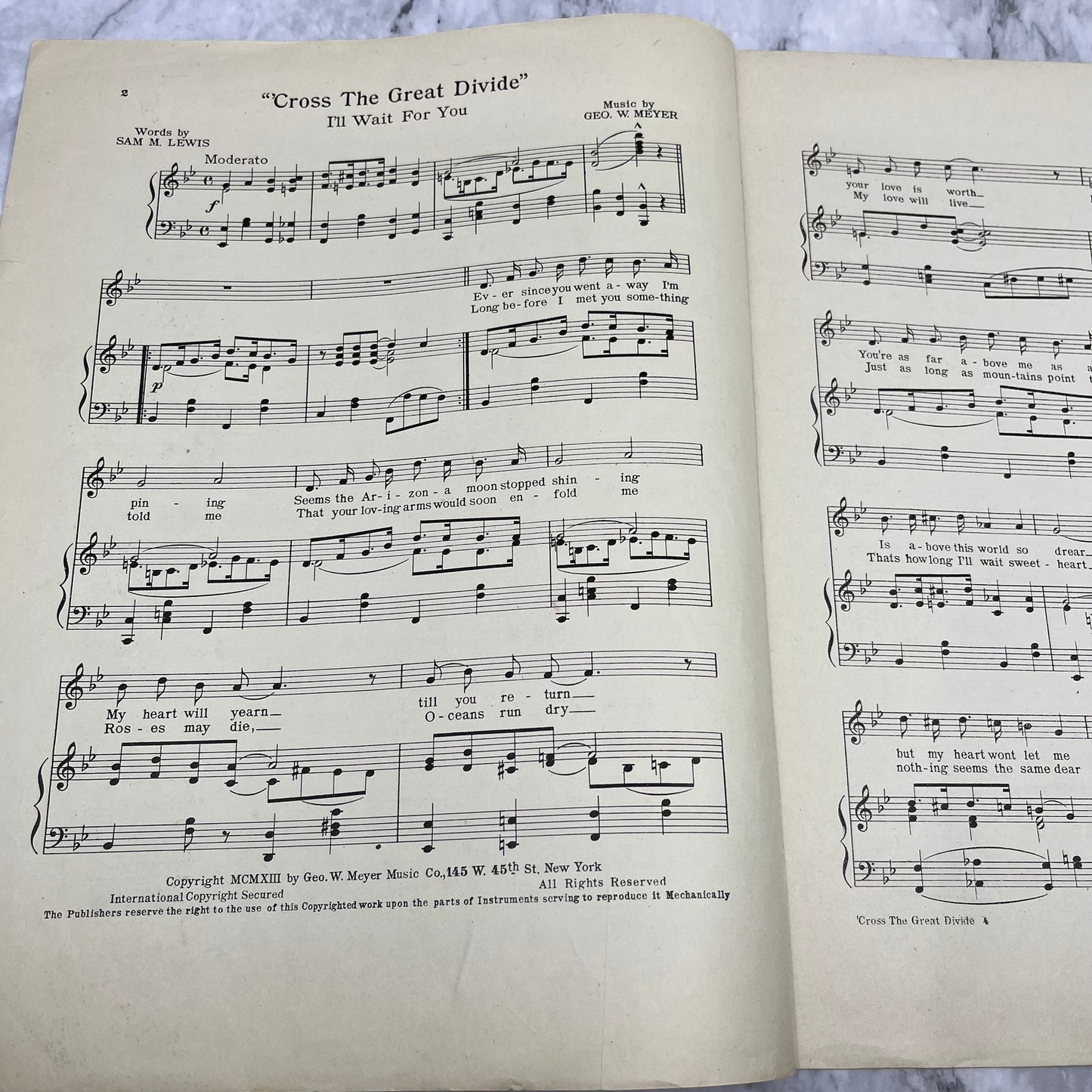 1913 Sheet Music Cross The Great Divide - (I'll Wait For You) Geo. W. Meyer V38