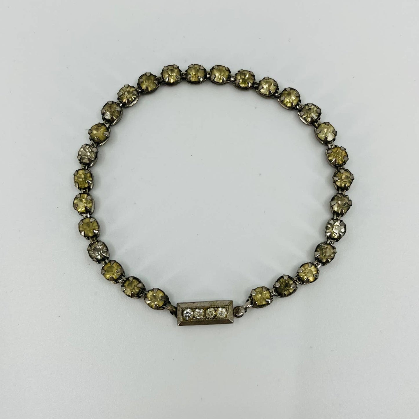 Vintage Art Deco Sterling Silver Riveted Rhinestone Tennis Bracelet 7” SB2