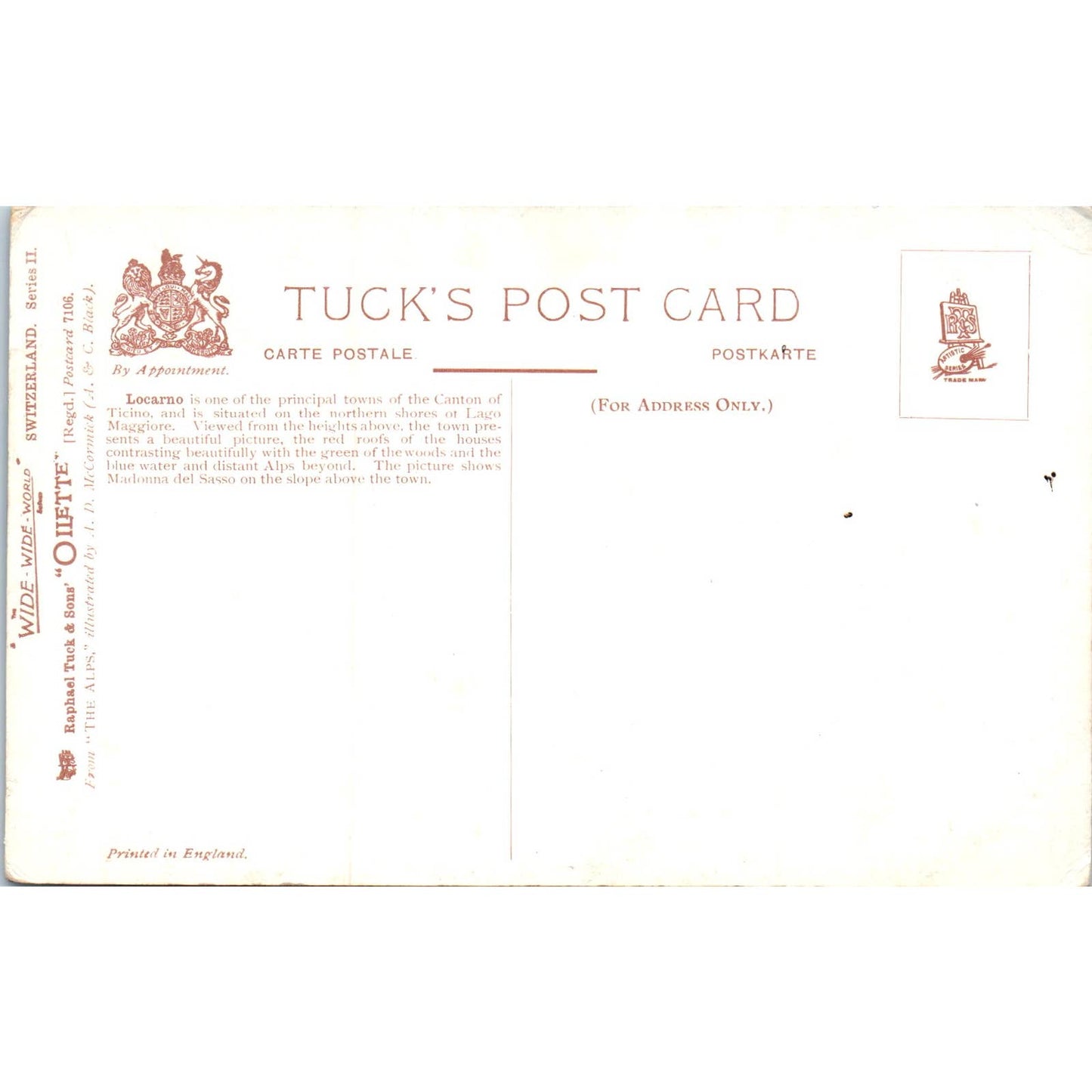 Switzerland Locarno Raphael Tuck Oilette Original Postcard TK1-P17