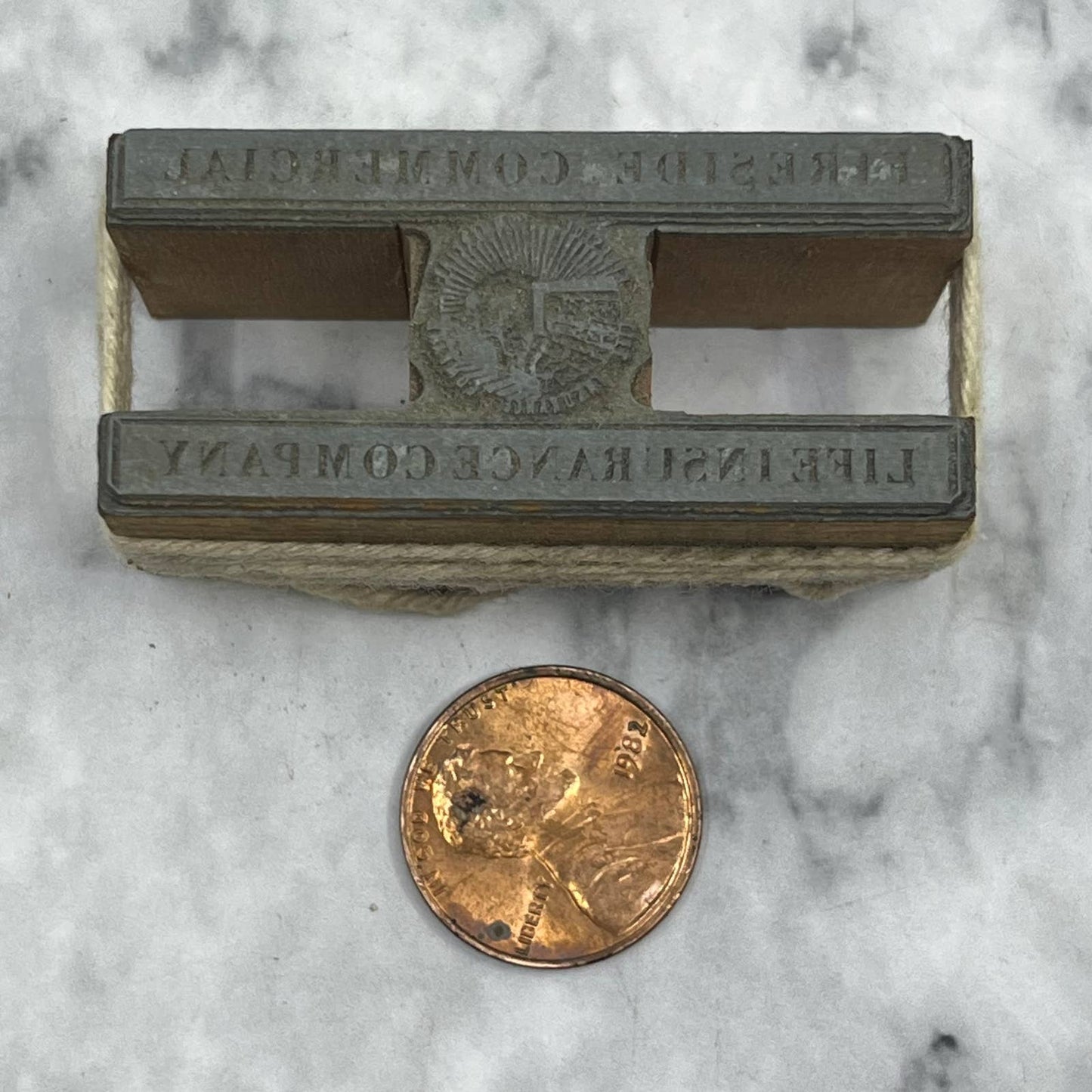 Vintage Letterpress Printers Block Plate Fireside Commercial Life Insurance TJ55