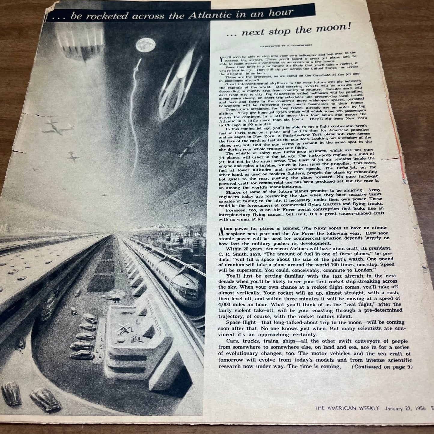 1956 Jan The American Weekly Magazine Retro Futurism Fred McNabb Flying Cars FL6-2