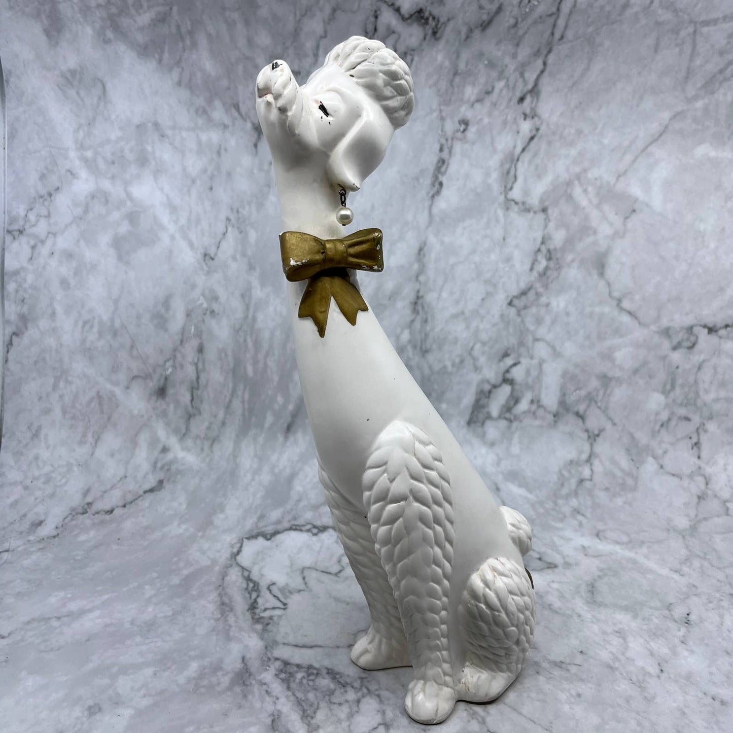 MCM Atomic Napcoware Long Neck Poodle Ceramic Faux Pearl Earrings 11" TI9