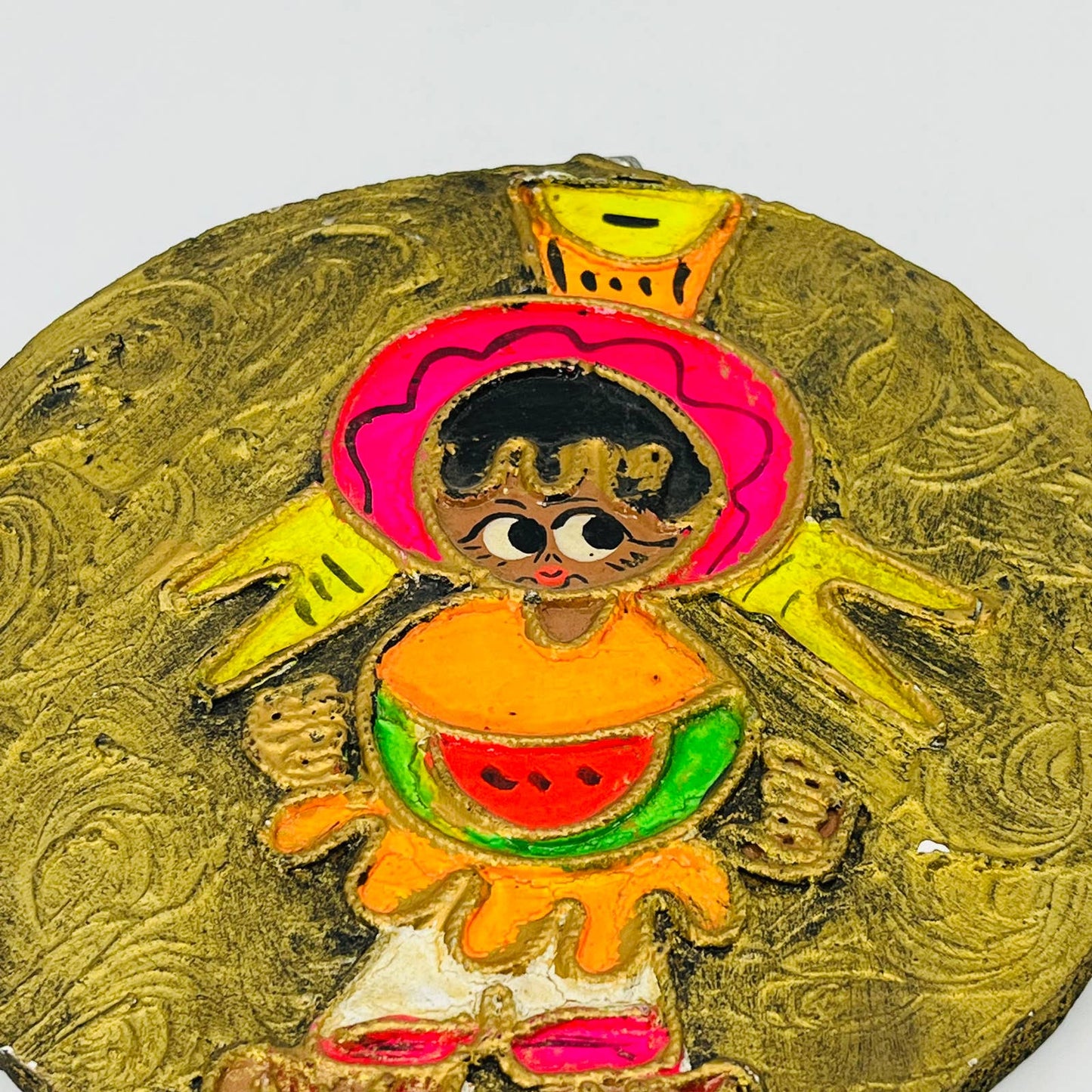 Vintage Mexican Folk Art Wall Plaque 6” Hand Painted Boy and Girl Set of 2 TB7