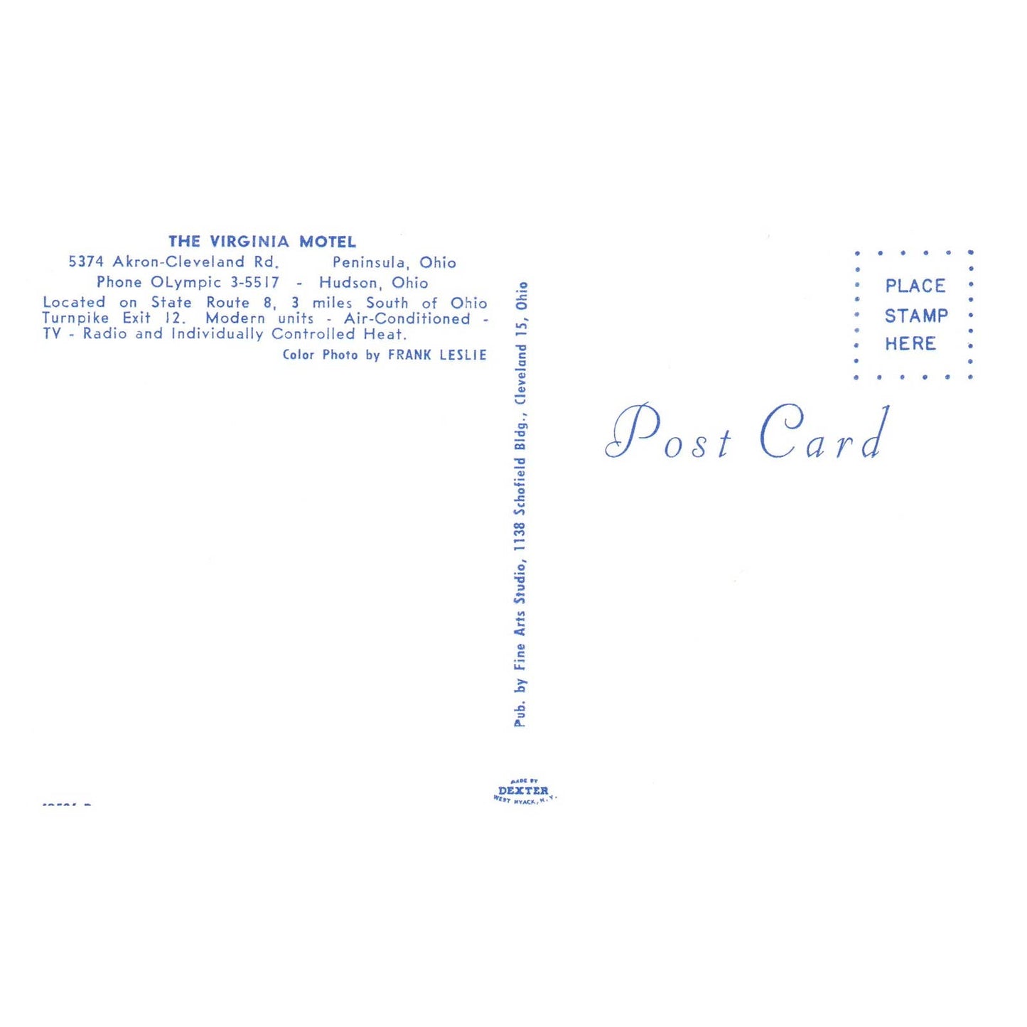Vintage Postcard - The Virginia Motel Peninsula Ohio TJ7-1