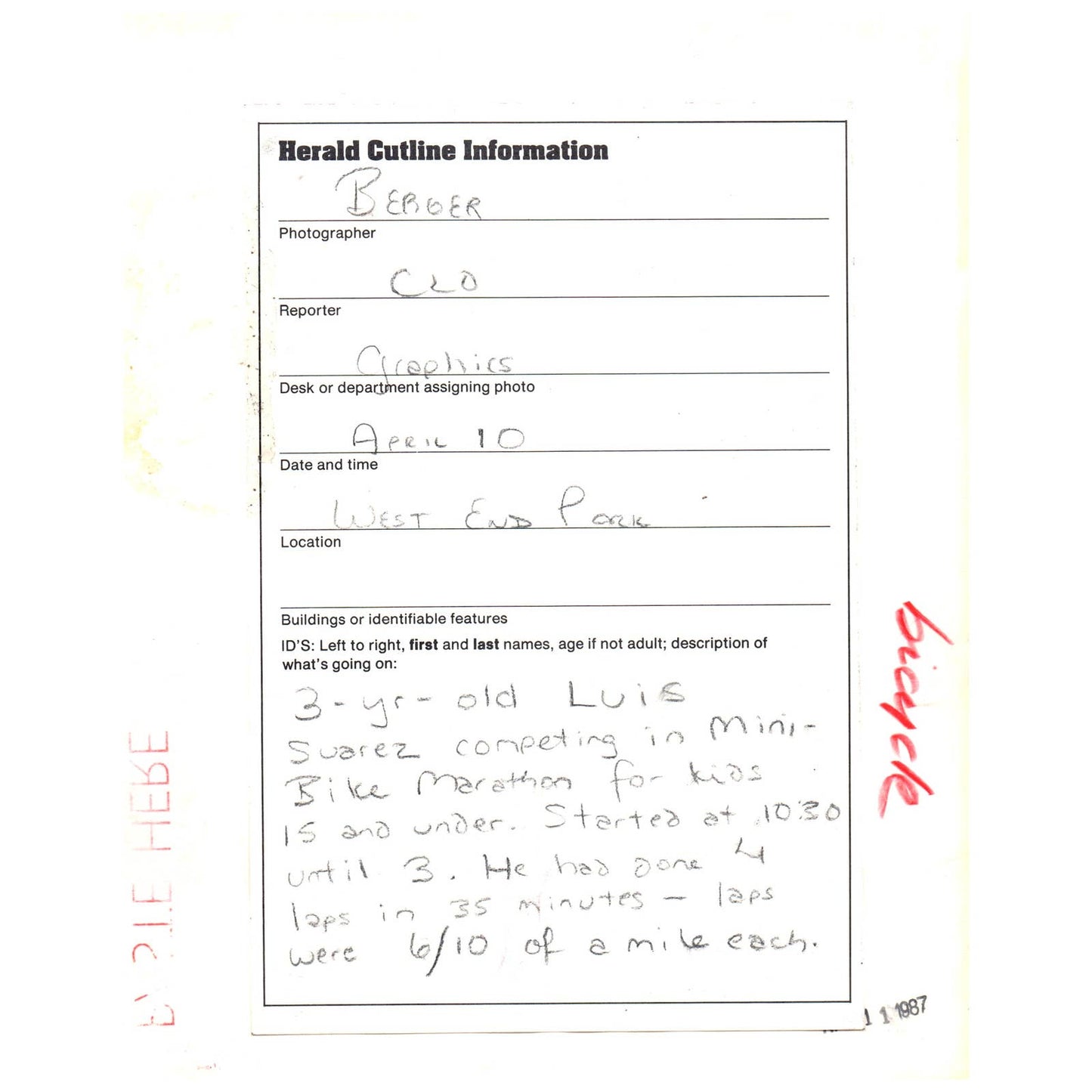 1987 Press Photo Luis Suarez Mini Bike Marathon West End Park Miami FL 8x10" AD3