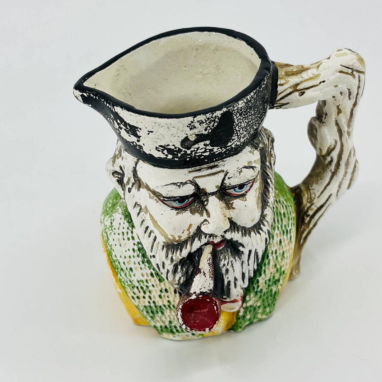 Vintage Hand Painted Toby Mug Jug Creamer Portugal Pirate w Pipe Faded 3.5” TB7