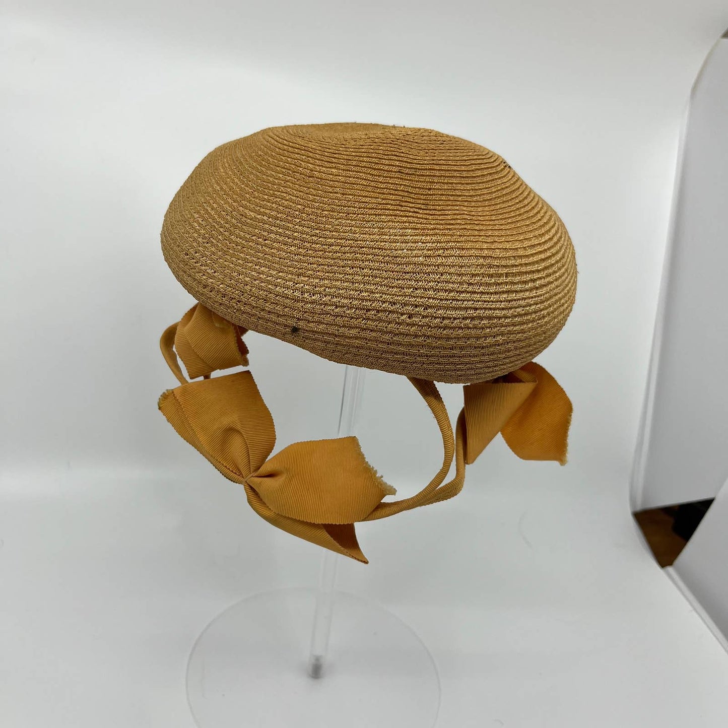 Vintage 1940s Orange Beanie Beret with Rear Bow Adjustable HB1