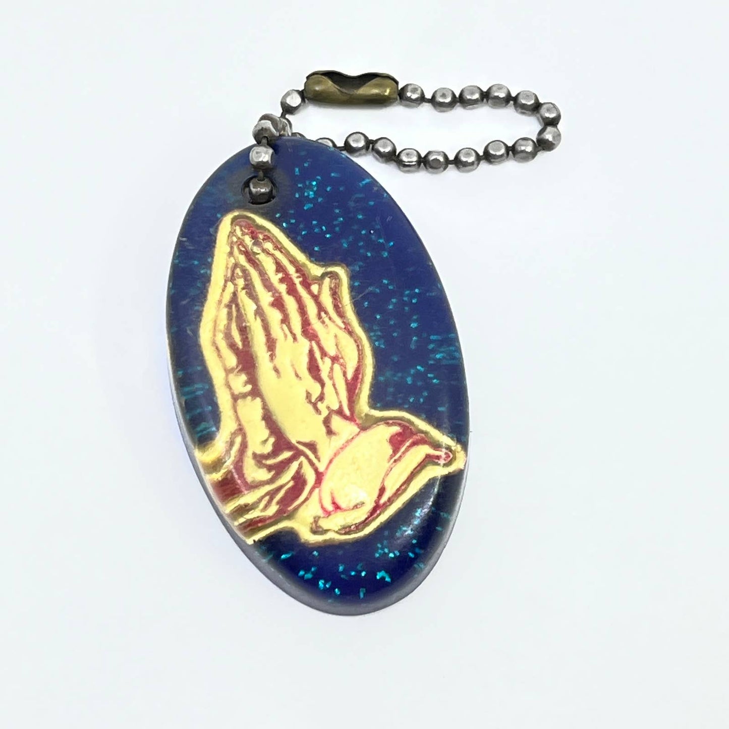 Vintage Key Chain Praying Hands Blue Glitter Resin Acrylic Keychain SD5