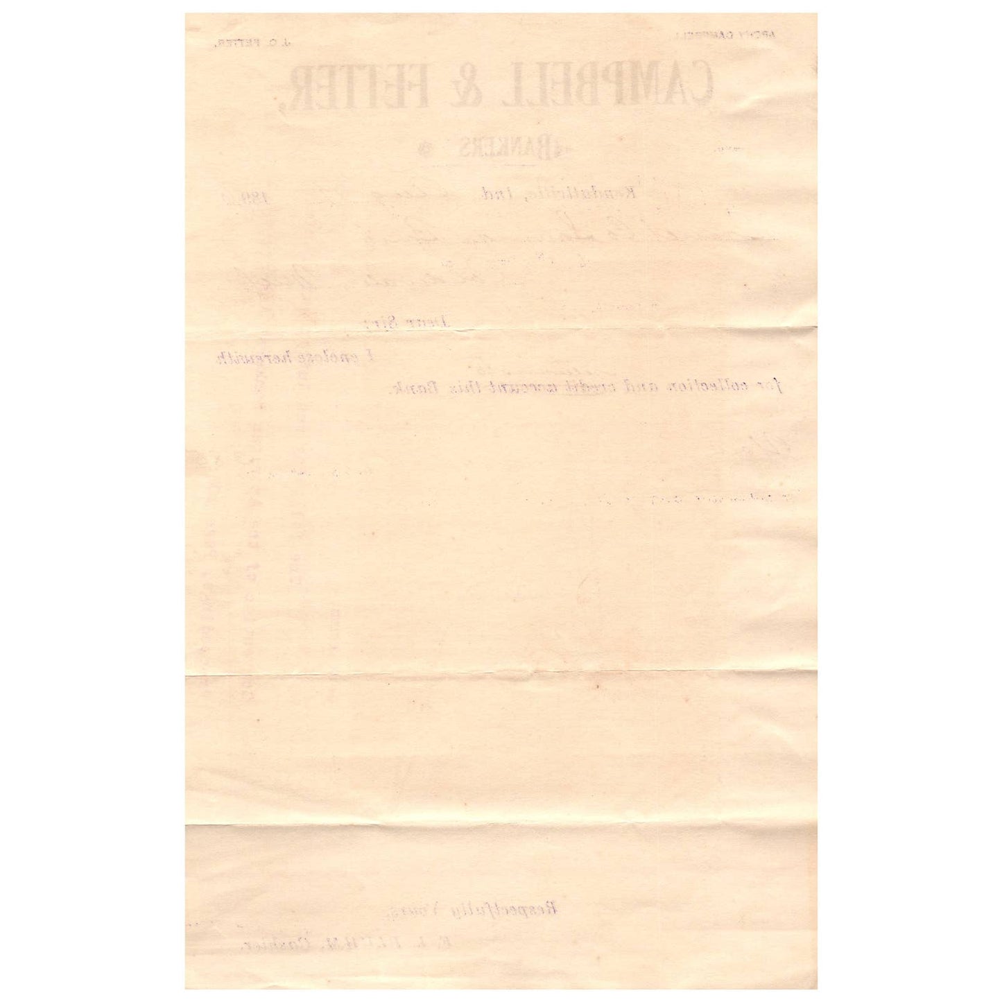 1896 Campbell & Fetter Bankers Letterhead Kendallville Indiana AD8-2