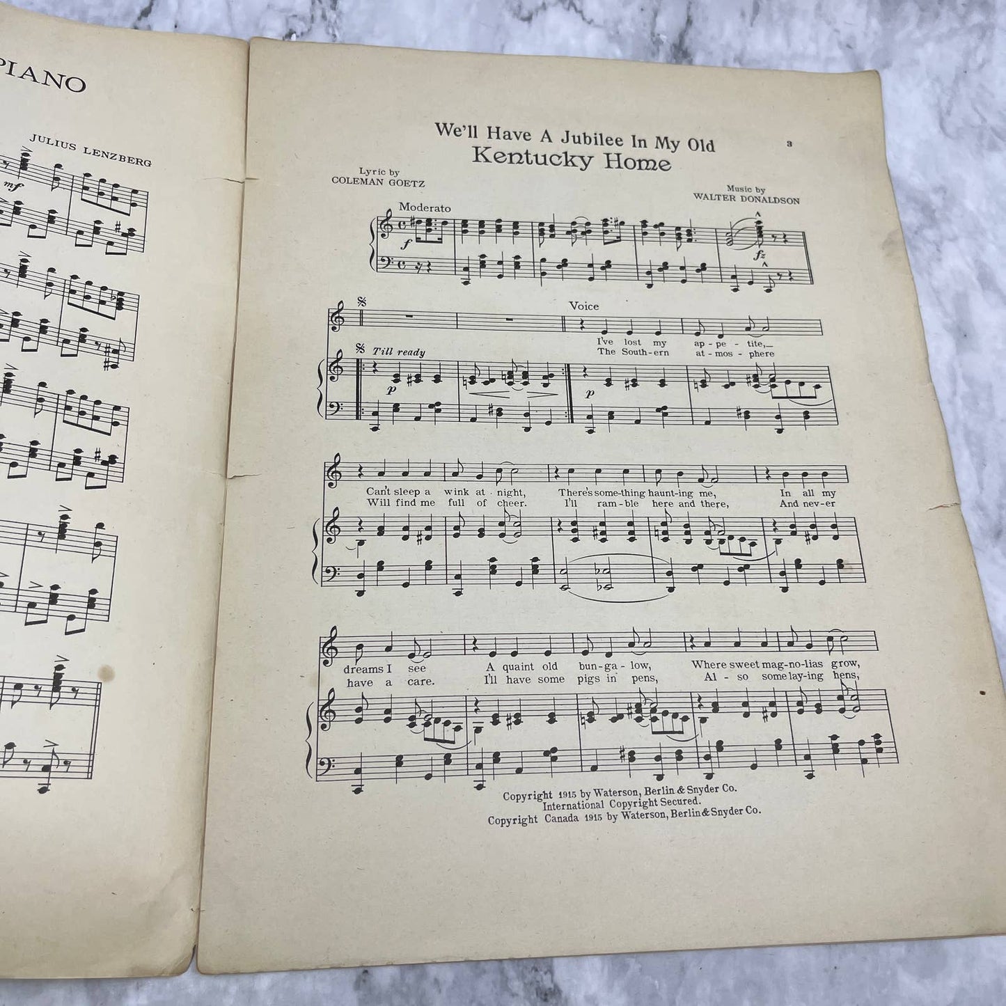 We'll Have a Jubilee in my Old Kentucky Home Donaldson 1915 Sheet Music TK2-SM3