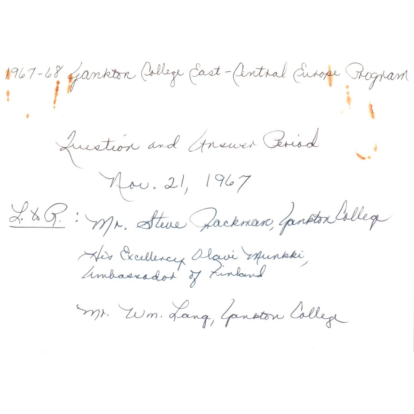 Olavi Munkki Finland Ambassador Yankton College Q&A 1966 Original Photo TK1-P5