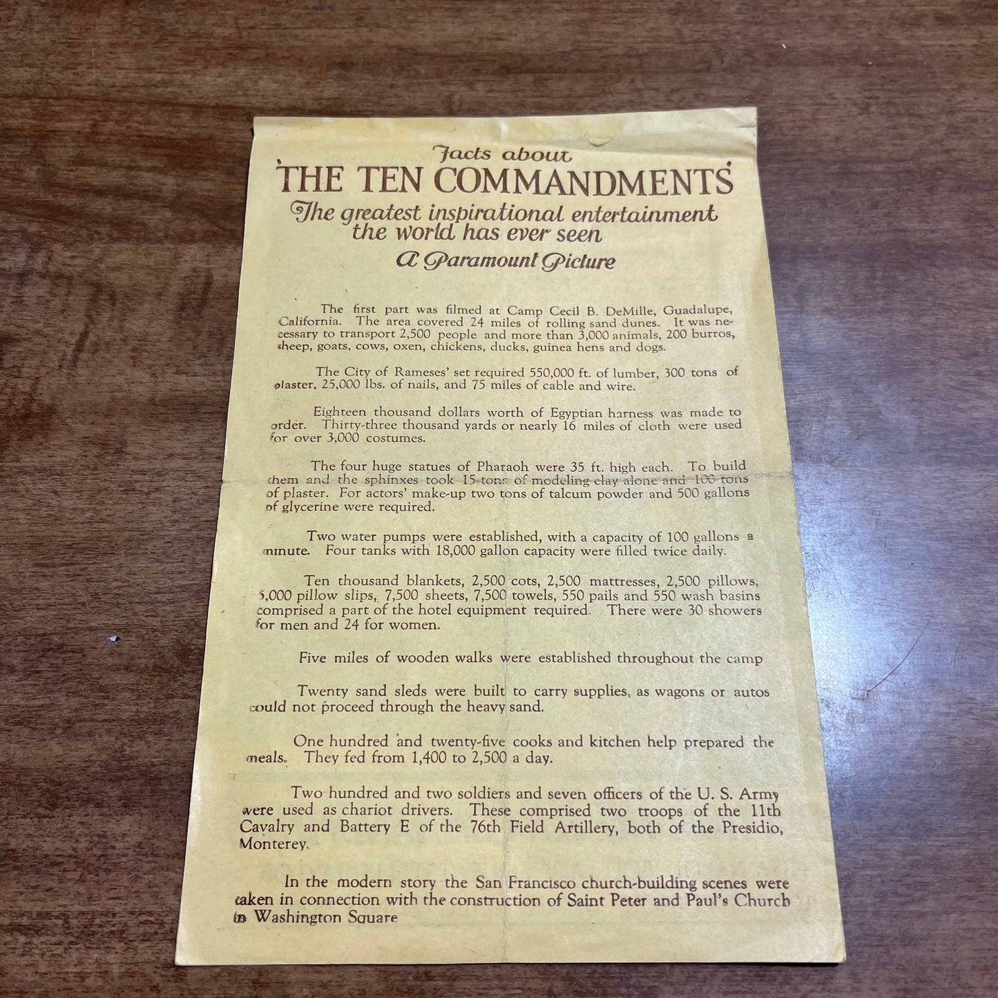 1957 Paramount The Ten Commandments Movie Leaflet Promo Flyer A8