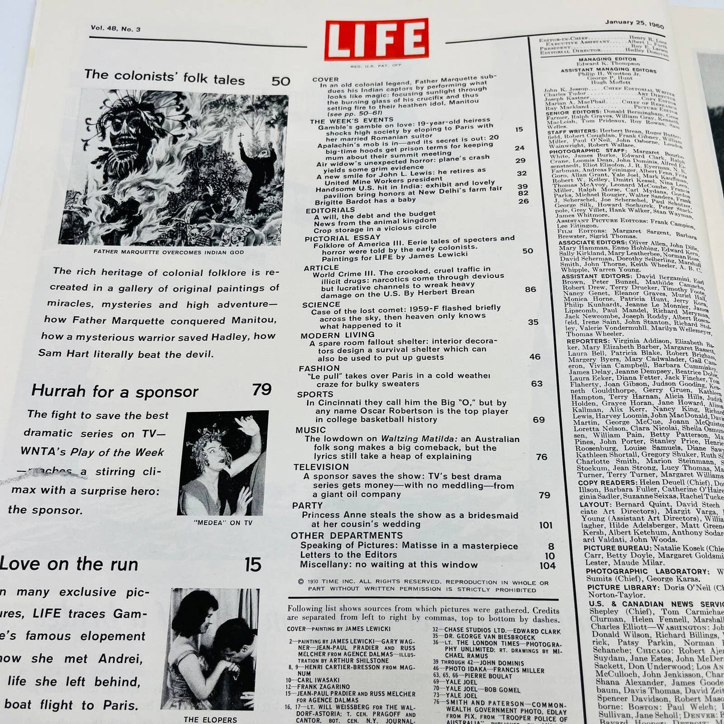 Vintage Life Magazine January 25, 1960 Colonial Folk Tales PONTIAC, Coke TA8