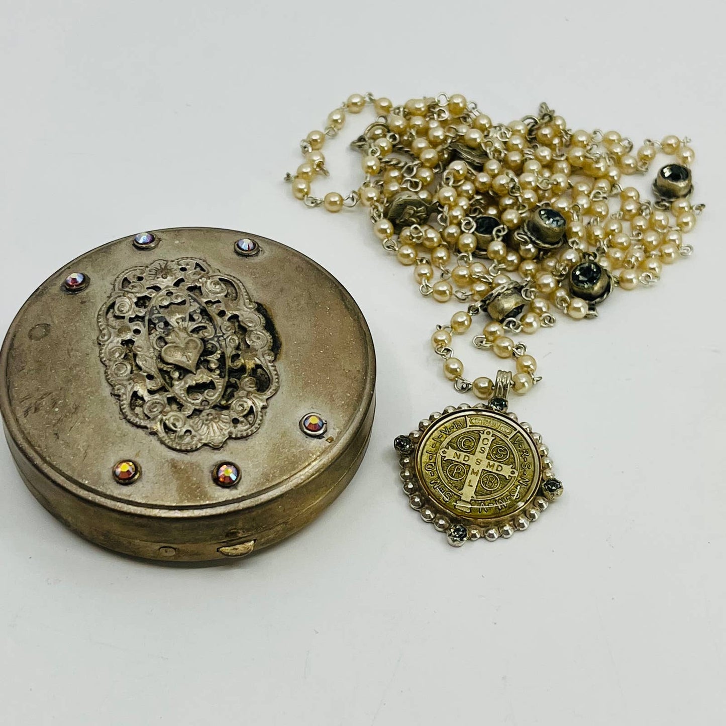 Vintage VSA Designs Virgins Saints & Angels Medallion Necklace & Case SC4