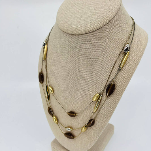 Vintage Mod Layered Necklace Gold Tone Brown Tiger Eye Beads SB2