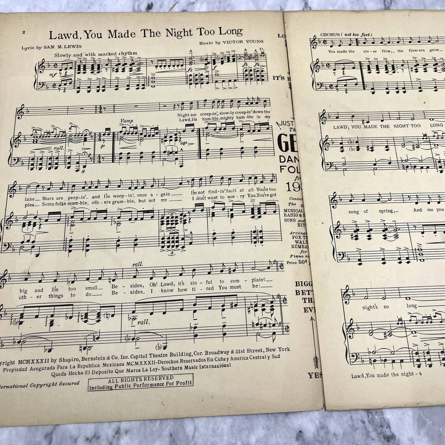 Lawd, You Made the Night Too Long Sam M. Lewis 1932 Sheet Music TK2-SM