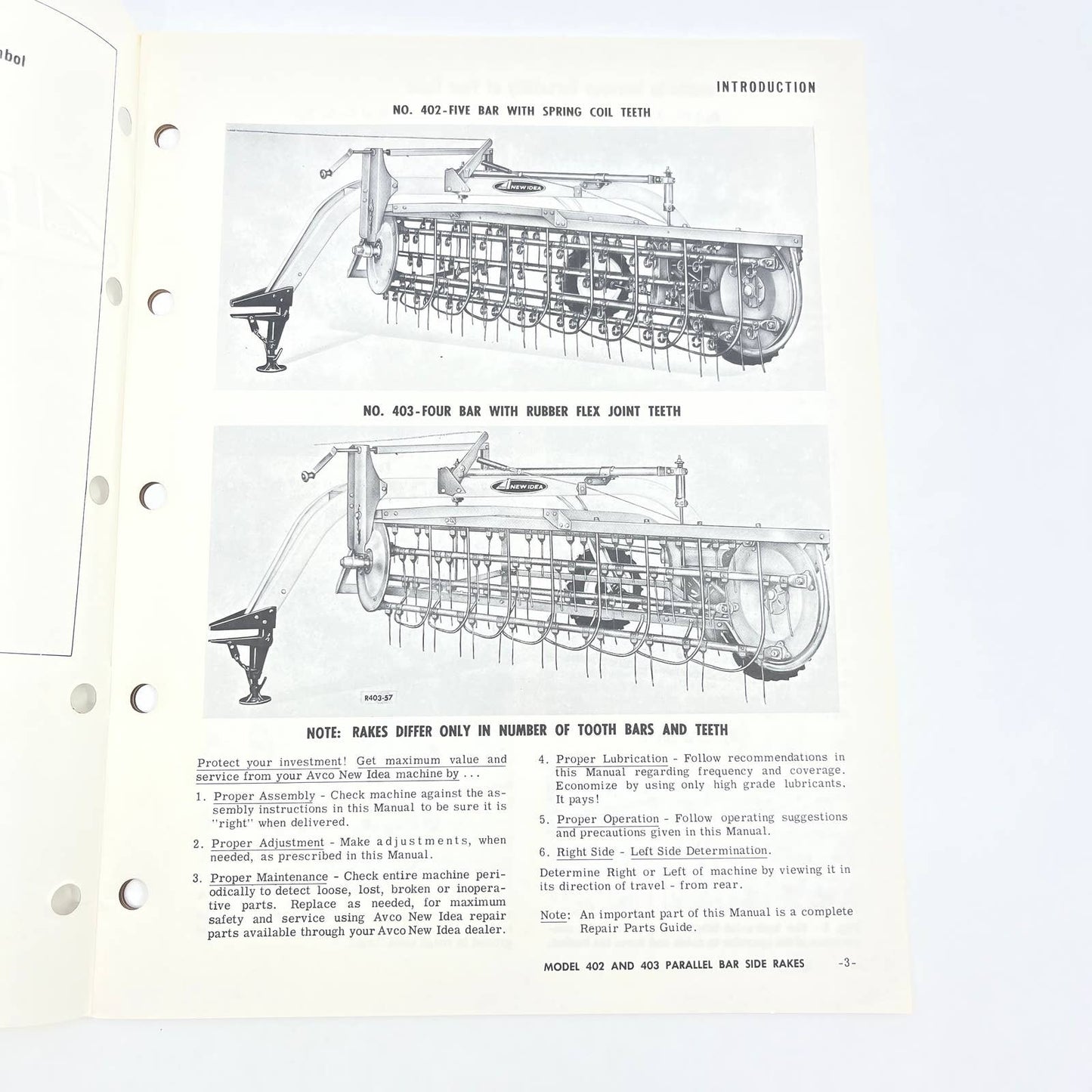 Original 1976 New Idea Operator Manual 402 403 Parallel Bar Side Rakes R-160 TB9