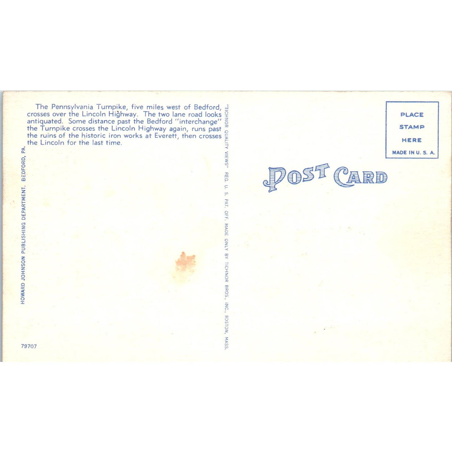 Vtg Postcard PA Turnpike & Lincoln Highway Via Narrows West of Everett TI1-1