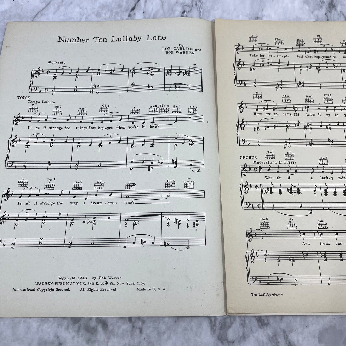 1940 Number Ten Lullaby Lane by Clark Denmis Sheet Music V39-3