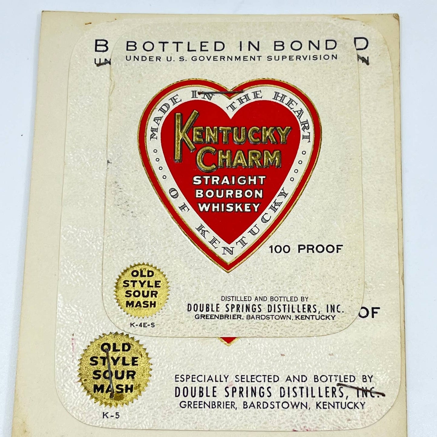 Kentucky Charm Bourbon Whiskey Label Set of 2 Double Springs Greenbrier KY